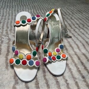 Christian Louboutin White Smartissima 100 Suede-trimmed Leather Sandals size 40